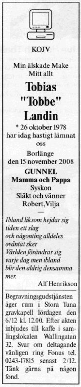 Obituary from a local newspaper